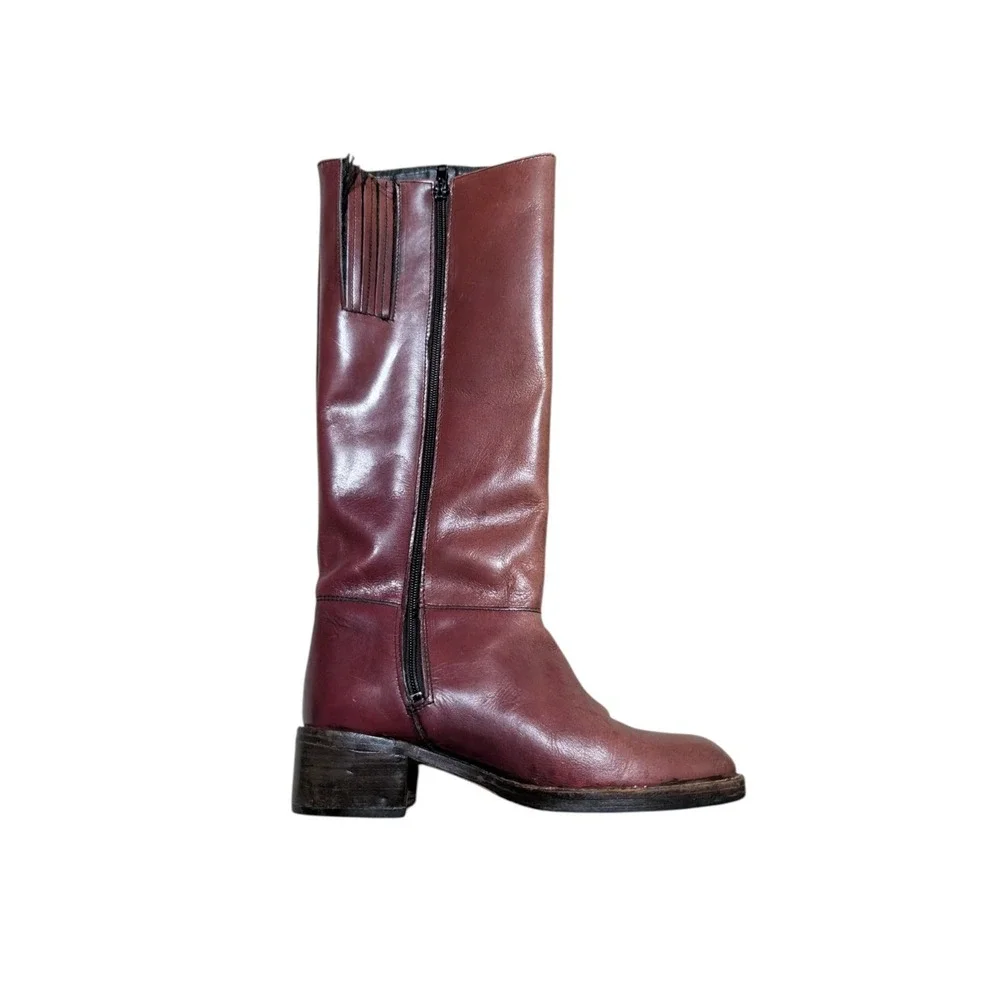 Vintage Leather Boots Womens 6 M Red Brown Made in Uruguay‎ Mid Calf Riding Zip